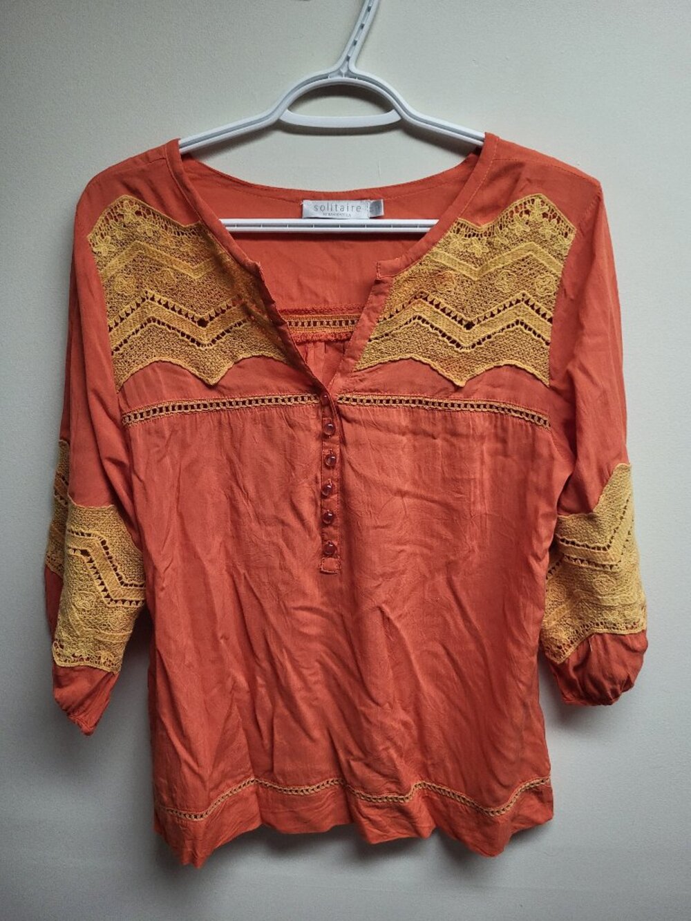 Orange Boho Crochet Rayon Blouse Size Medium